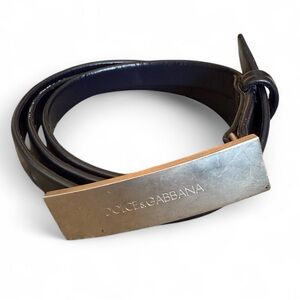 Dolce & Gabbana Vintage Silver Buckle and Black Leather Belt